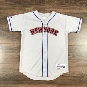 Majestic MLB New York Mets Sports Team Kids Vintage 90’s Gray Baseball Jersey L